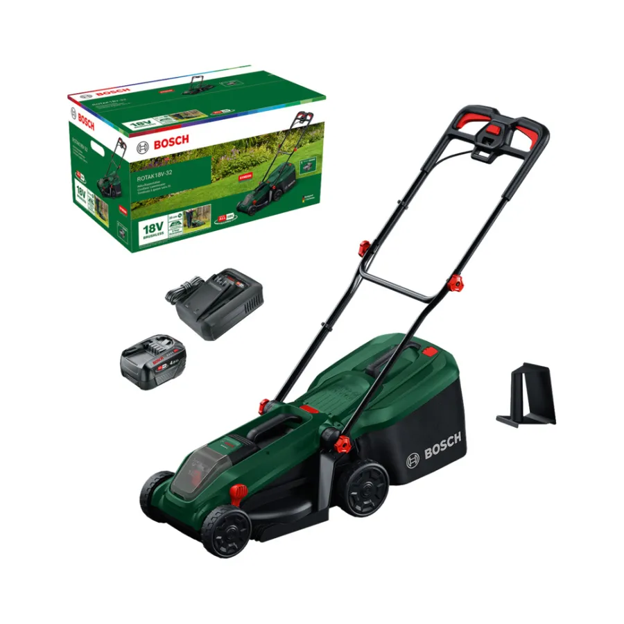 Bosch Rotak 18V-32 batteridrevet gressklipper 4,0 Ah | Gressklippere