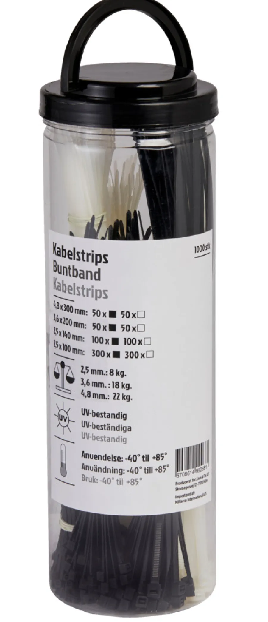 Kabelstrips assorterte størrelser 1000 stk. | Eloppheng & -Feste