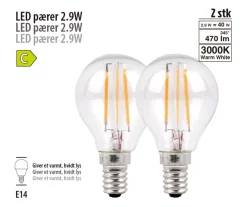 LED-dråpepære 2,9 W E14 - 2 pk. | Led-Pærer