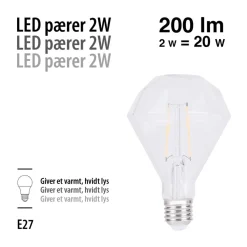 LED-filamentpære diamant 2 W E27 | Led-Pærer