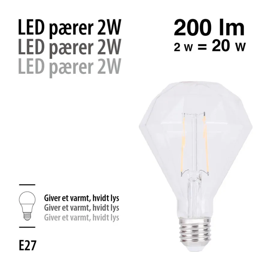 LED-filamentpære diamant 2 W E27 | Led-Pærer