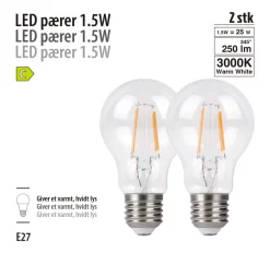 LED-filamentpærer 1,5 W E27 - 2-pk. | Led-Pærer