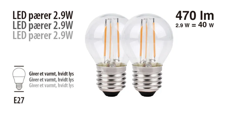 LED-kronepærer 2,9 W E27 - 2-pk. | Led-Pærer