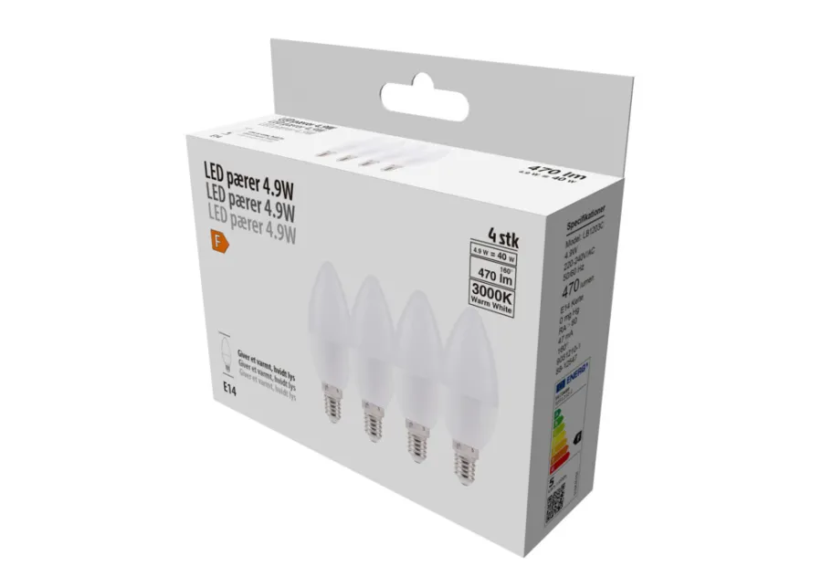 LED-pære 4-pk mignon E14 4,9 W | Led-Pærer