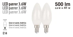 LED-pærer kerte 3,6 W E14 - 2 pk. | Led-Pærer