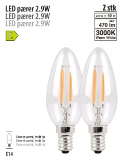 LED-pærer kerte 2,9 W E14 - 2 pk. | Led-Pærer