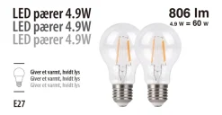 LED-pærer standard 4,9 W E27 - 2-pk. | Led-Pærer