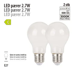 LED-pærer standard 2,7 W E27 - 2-pk. | Led-Pærer