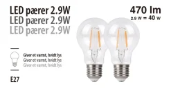 LED-pærer standard 2,9 W E27 - 2-pk. | Led-Pærer