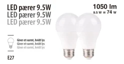 LED-pærer standart 9,5 W E27 - 2-pk. | Led-Pærer