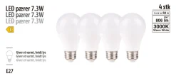 LED-pære standard 7,3 W E27 4-pk. | Led-Pærer