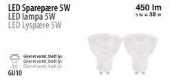 LED-spotpære 5 W GU10 - 2-pk. | Led-Pærer