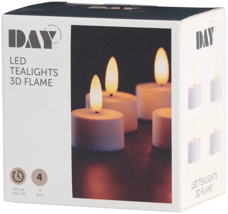 DAY LED-telys m/3D flamme 4 stk. | Dekorativ Belysning - Innendørs