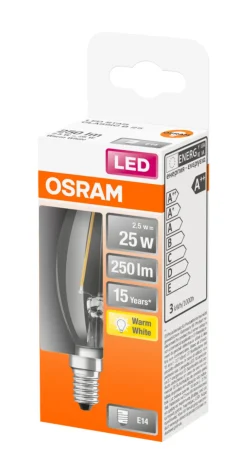 Osram LED Star Classic klar kertepære E14 2,5 W | Led-Pærer
