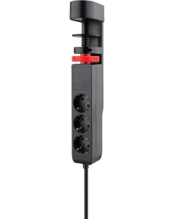 Elworks Skjøteledning 3-veis m/klemme, schuko, USB og bryter svart 1,4 m | Grenuttak & Skjøteledninger