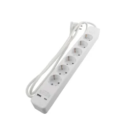 Elworks Skjøteledning 6-veis schuko m/USB og bryter hvit 1,5 m | Grenuttak & Skjøteledninger
