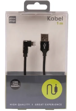 PhoneFood USB-A til lightning-kabel med 90-graders plugg – 1 meter | Kabler & Adaptere