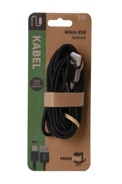 PhoneFood USB-A til micro USB kabel - 3 meter | Lyd & Tilbehør Til Mobiltelefoner|Kabler & Adaptere